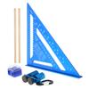 12 Inch Blue Aluminum Alloy Metric Imperial Scale Triangle Ruler Set with Stair Gauges Angle Square Durabled Woodworking Carpentry Tools Accessories