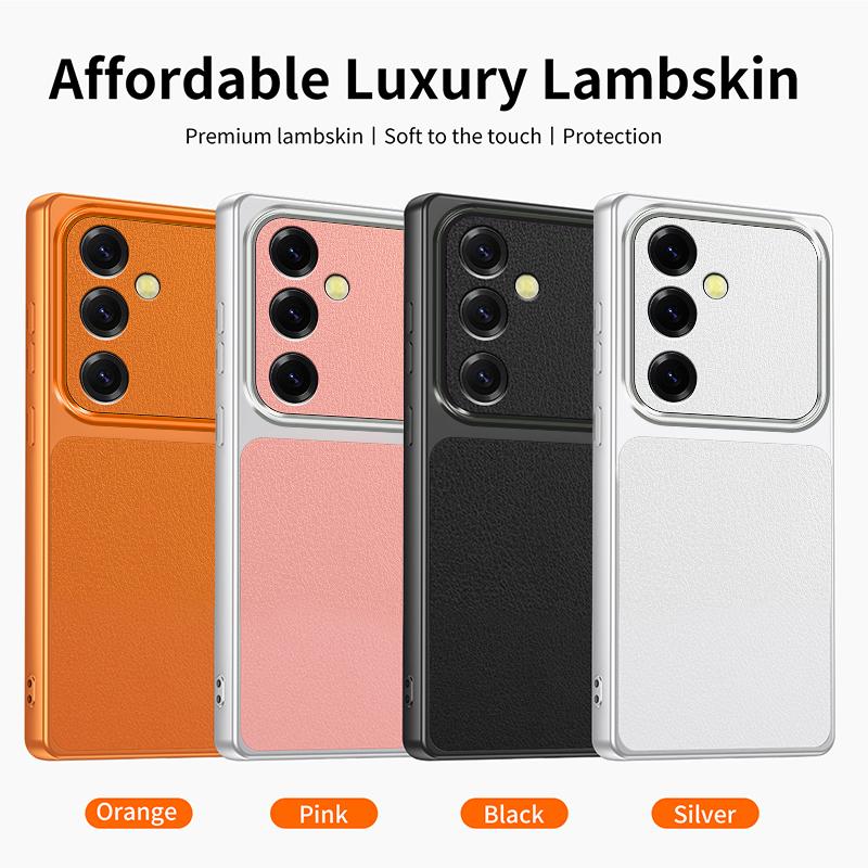 Faux Leather Phone Case for Samsung Galaxy S25 S24 Plus S23 FE S25+ S24+ 5G Fashion Plating Lychee Grain High Quality Back Cover