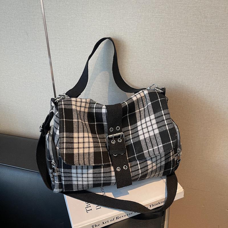 Tejido a Cuadros Estilo Locomotora Retro Bolsos de Hombro para Mujer Gran Capacidad Bolso de Mano Femenino Bolso Cruzado Versátil Casual para Damas
