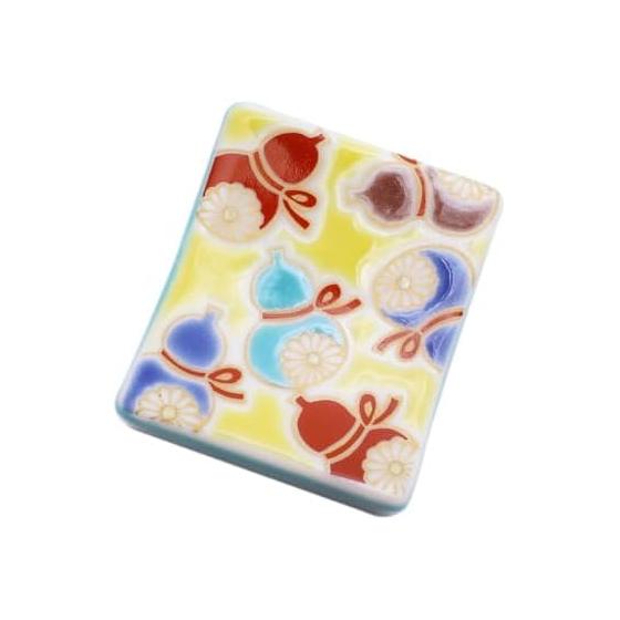 Japanese Kutani Ware Chopstick Rest - "Six Gourds" Design, Ceramic Kitchenware, Gift, Art Piece with Pouch, Click Post Compatible