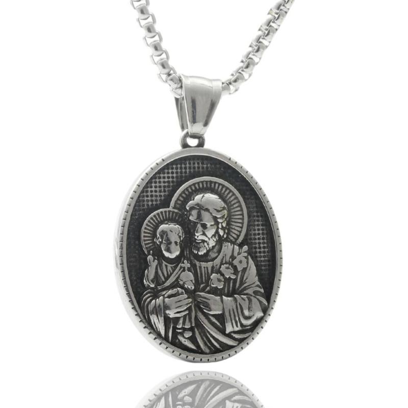 Men's Stainless Steel Neckchain Hip Hop Necklace with Unique Religious Pendant Charm Designing Fashionable Jewelry