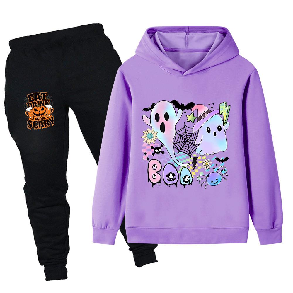 PB1656 Kinder Jungen Mädchen Halloween Bedruckt Langarm Hoodie Hose Oberteil Hosen Kleidung Sets