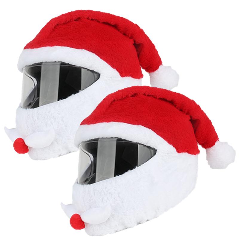 1/2Pcs Christmas Motorcycle Helmet Hats Christmas Themed High-quality Funny Plush Decor Hat Winter Riding Warm Helmet Cover