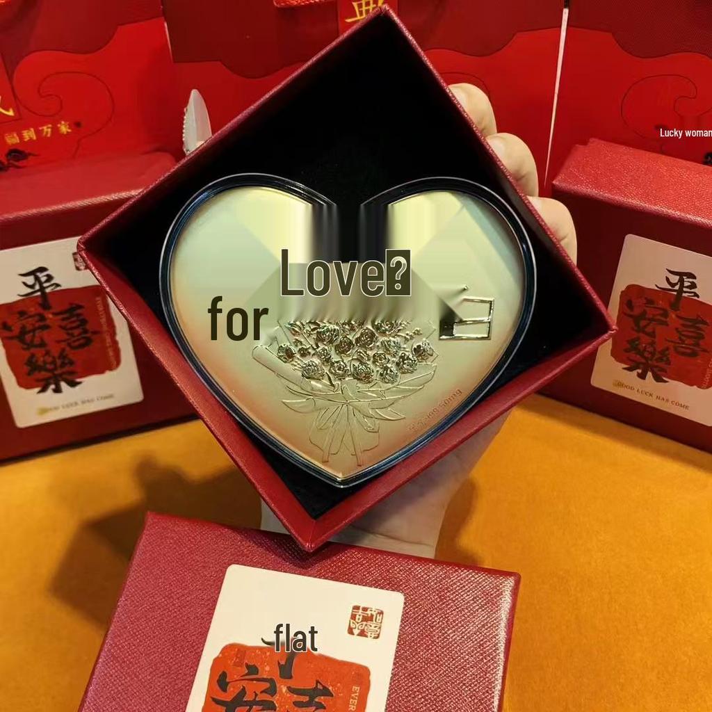 Gold 999 Pure Gold Heart-Shaped Qixi Festival Cake - Valentine's Day Gift "Love 520" for Your Princess.