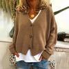 Lockere Passform V-Ausschnitt Pullover Mantel Langarm Strickjacke Einfarbig Gestrickt Damen Pullover