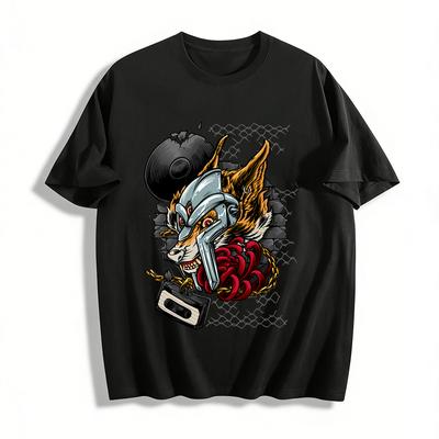 Cyber Mechanical Wolf Retro Music Graphic Print Streetwear T-Shirt Pure Cotton T-shirt