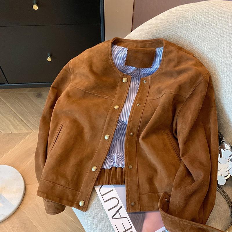 

Ladies Casual Vintage Suede Long Sleeved Jacket L верблюд