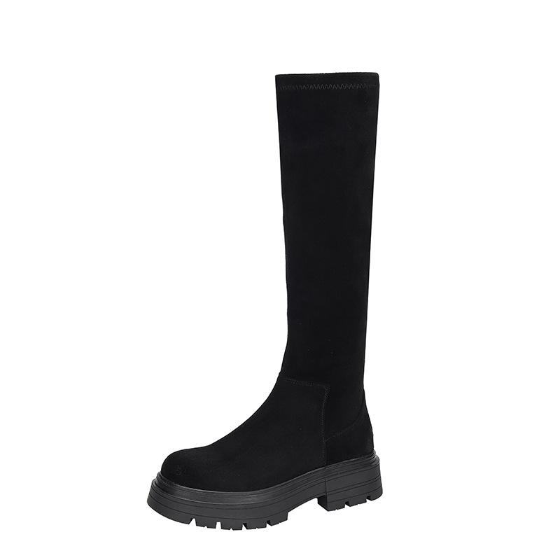 Uncle's Same Suede Elastic Boots, Thin Boots, 2025 New Long Boots, Women's Thick-soled Fat Mm Knight Boots