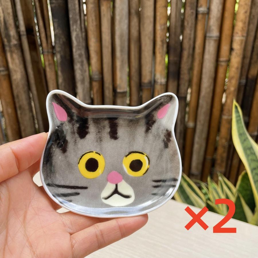 2PC Mini Serving Dishes Adorable Snack Plates Perfect Housewarming Gift Ceramic Cartoon Cat Head Kitchen Spoon Holder Cute