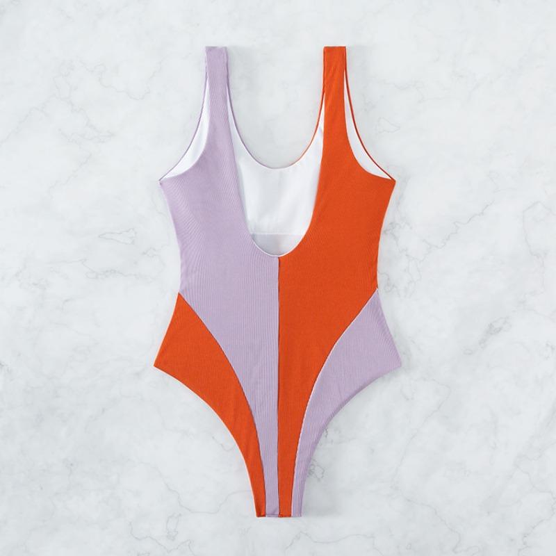 Nouveau Maillot de Bain Une-Pièce Contrasté Épissé pour Femmes