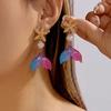 Ozean-Thema Farbverlauf Blau Meerjungfrauenflosse Hängeohrringe für Damen Strand Seestern Perle Dangle Ohrring Y2K Ästhetik Party Schmuck