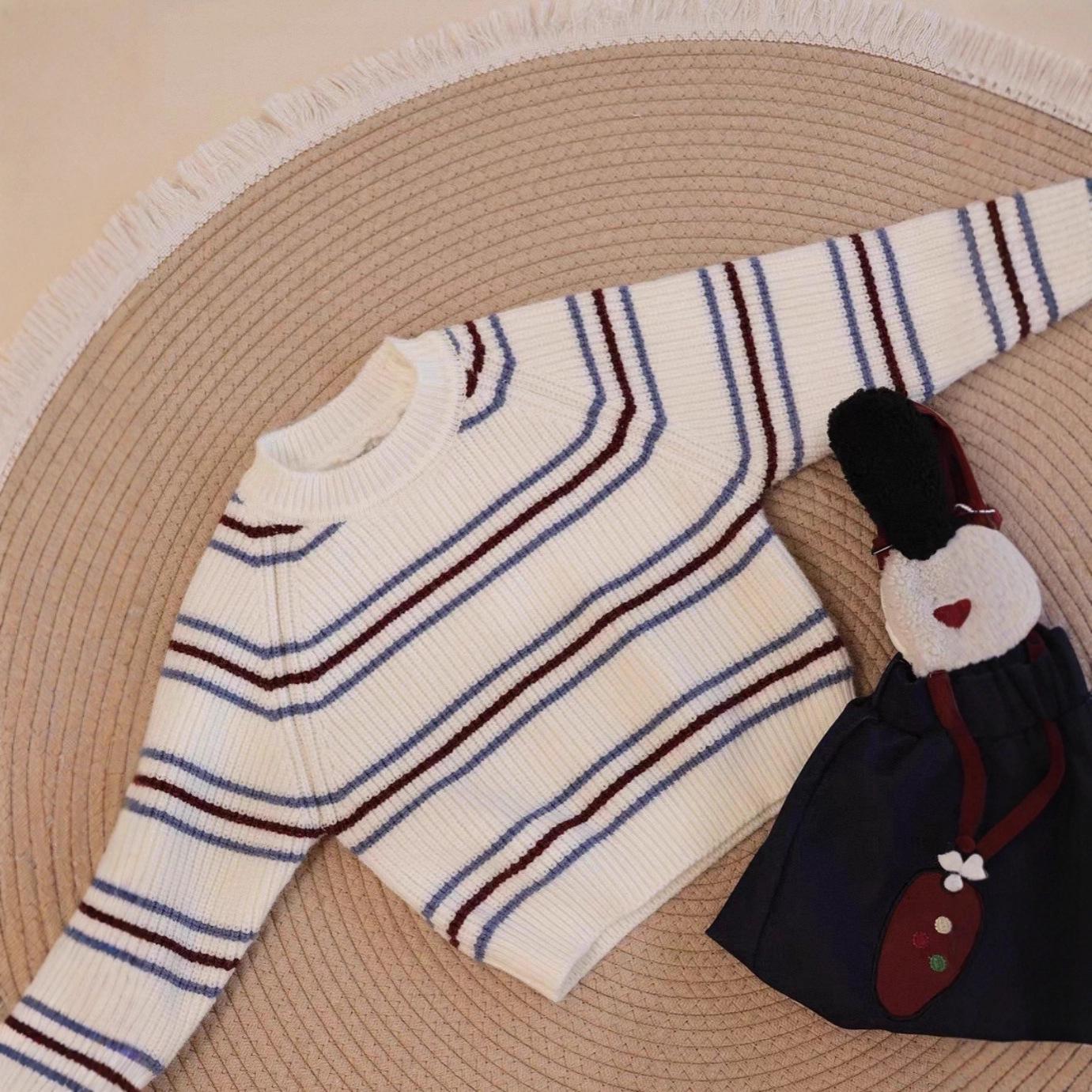 Autumn 2025 Kids Striped Korean Style Loose Knit Sweater 73 cm