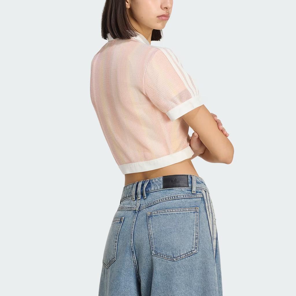adidas Originals Single Button Short Sleeve Crop T-Shirt Women Tops KY8140