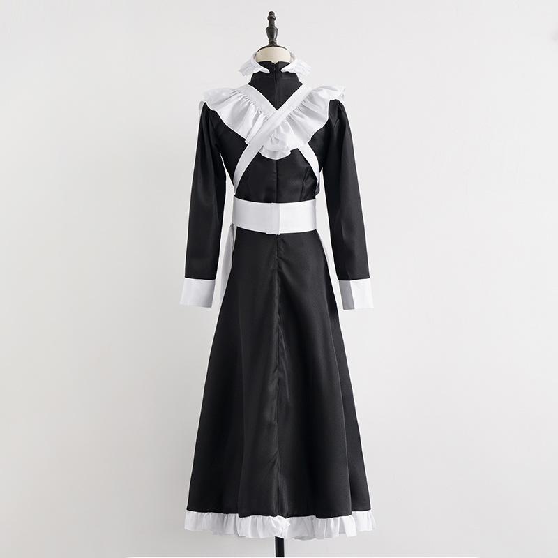 Women Men Maid Outfit Anime Long Dress Black and White Apron Dress Lolita Dresses Cosplay Costume