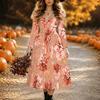 Halloween Women's Flower Print Midi Dress A Line Dress Vacation Casual Daily Regular Fit  Long Sleeve V Neck Black  Spring Fall