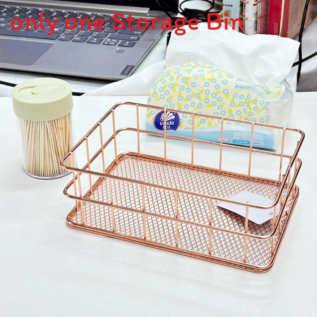 Slim Metal Storage Basket With Steel Mesh Base For Accessories And Small Items