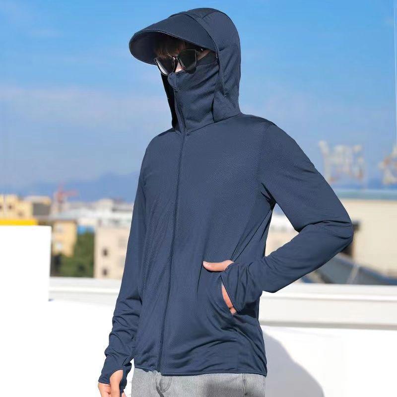 Men’s Ultra-Thin Hooded Ice Silk Windbreaker: Breathable Summer Jacket for Outdoor Fishing and Sun Protection.