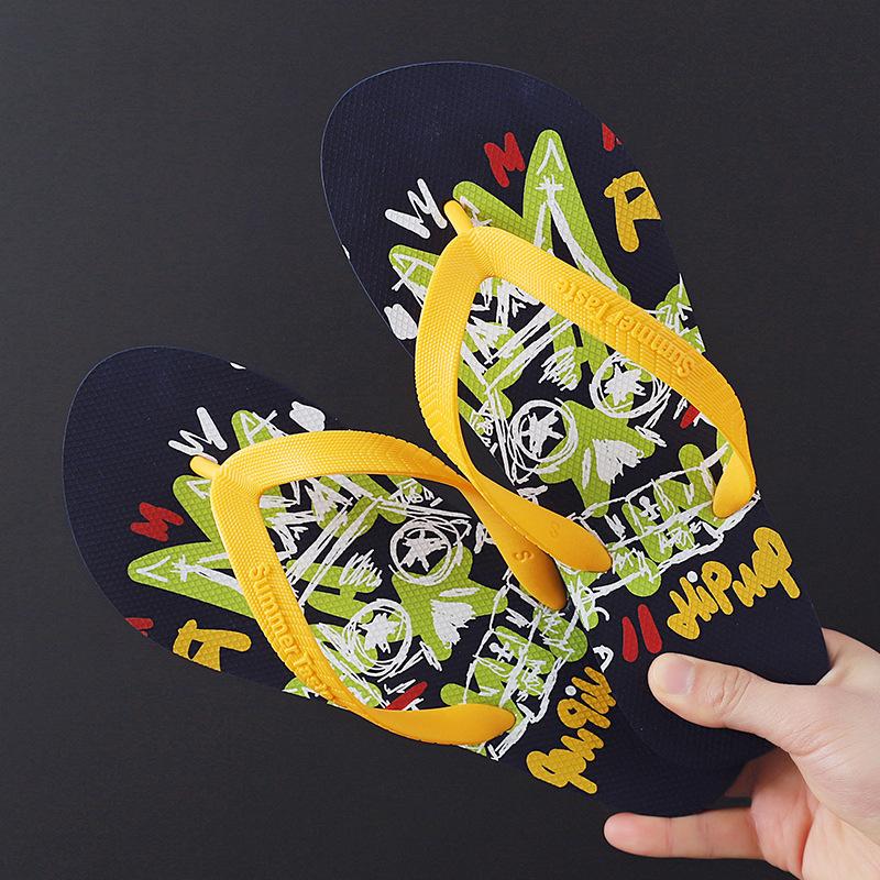 New Flip-flops Men's Summer Trend Outer Wear Flats Personalized Totem Pinch Beach Slippers