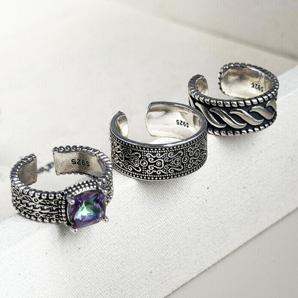 Xiaomi BF CLUB 925 Sterling Silver Ring For Women Jewelry Retro Black Stone Open Vintage Handmade Ring Allergy For Party Birthday Gift