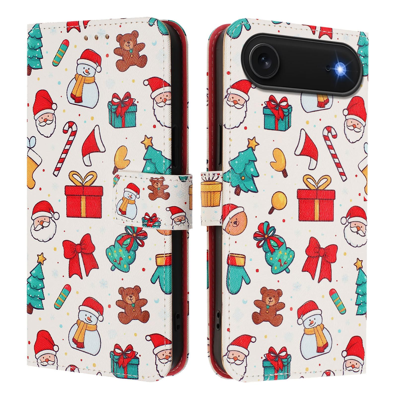 

For iPhone 17 Air Wallet Case Christmas Pattern Printing Leather Phone Cover with Lanyard Christmas Elements