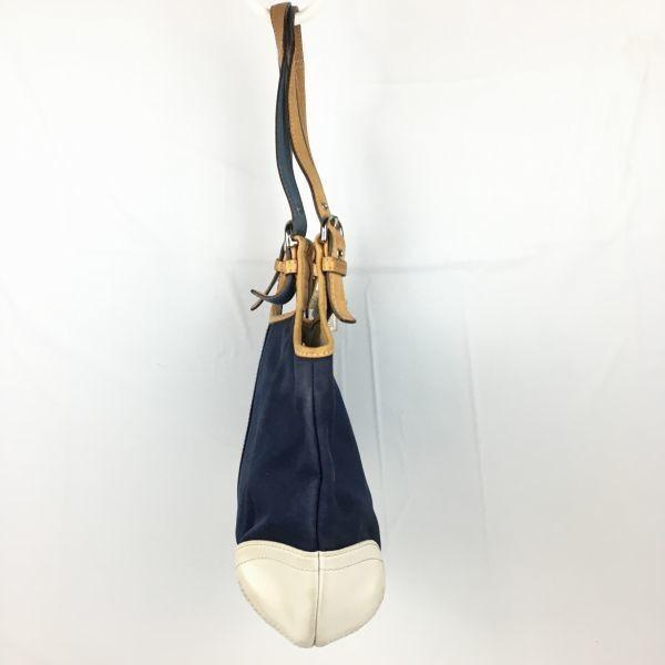 Coach Handbag Shoulder Bag Navy×White with Flower Charm(USED)