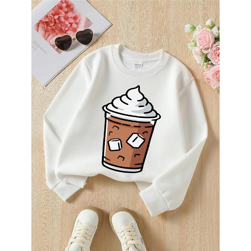 Girls' Crewneck Sweatshirt - Iced Coffee with Whipped Cream Machine Washable, Spring And Autumn
