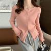 Fungus Edge Knitted Top Women's High-end Sweet Spring and Autumn Knitted Sweater Long-sleeved Thin Coat Solid Color