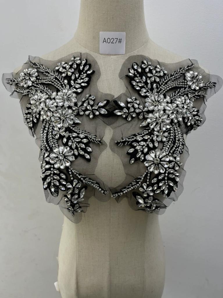 3D Blumige Strass-Applikation Perlenstickerei Zubehör Rose Fransen Miederbesatz Kristall Aufnähen Perlen Strass Rose Applikation