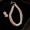 Diamond emerald square stud earrings necklace set niche creative collarbone chain temperament light luxury high-end jewelry women