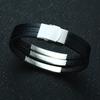 Personalized Mens Black Leather Bracelets ID Tag Customized for Men Women Dad Bracelets Wristband