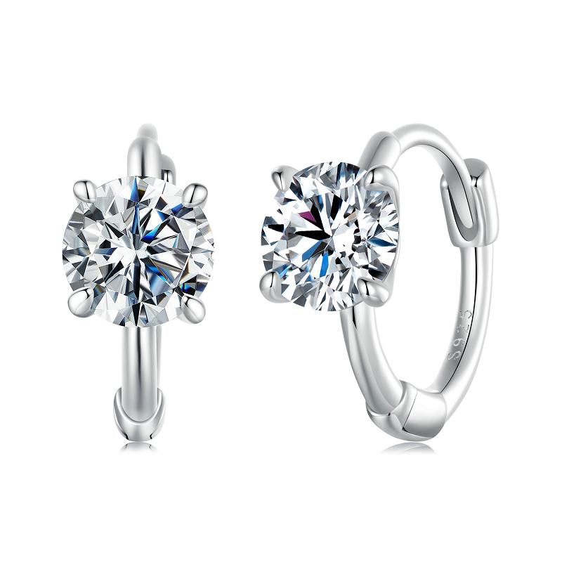 WOSTU 1 Ct Sparkling Moissanite Hoop Earrings For Women S925 Silver Engagement Wedding Daily Work Party Travel Diamond Pendient