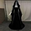 Women Deluxe Witch Dress Medieval Renaissance Maxi Train Dress Halloween Devil Pagan Witch Wedding Cos Costume Hooded Gown Robe
