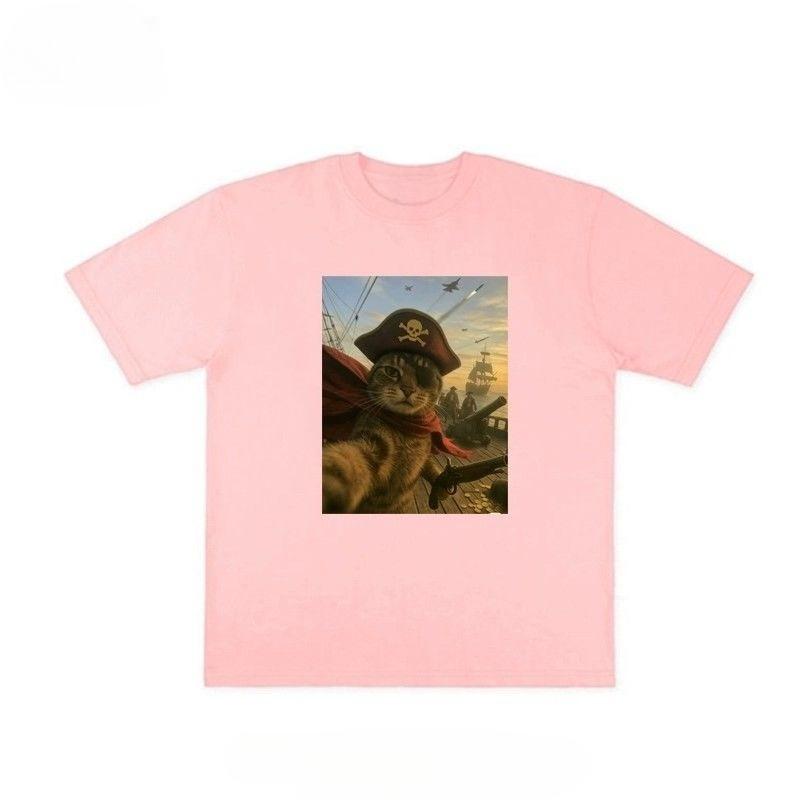 

Creative Cat Printed Fashion Printed Short Sleeve Cotton T-Shirt Loose Fashion Comfortable Unisex Autumn and Winter Innerwear S