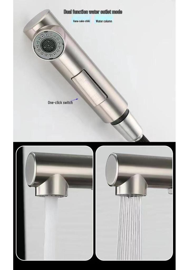 304 Stainless Steel Rotatable Kitchen Faucet with Pull-out Spray for Hot and Cold Water