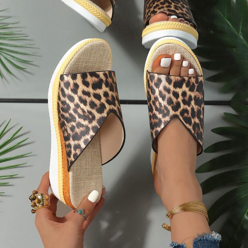 Leopard Wedges Slippers High Heels Women Sandals Platform Beach Dress Flip Flops Fashion New 2024 Pumps Brand Mujer Slides