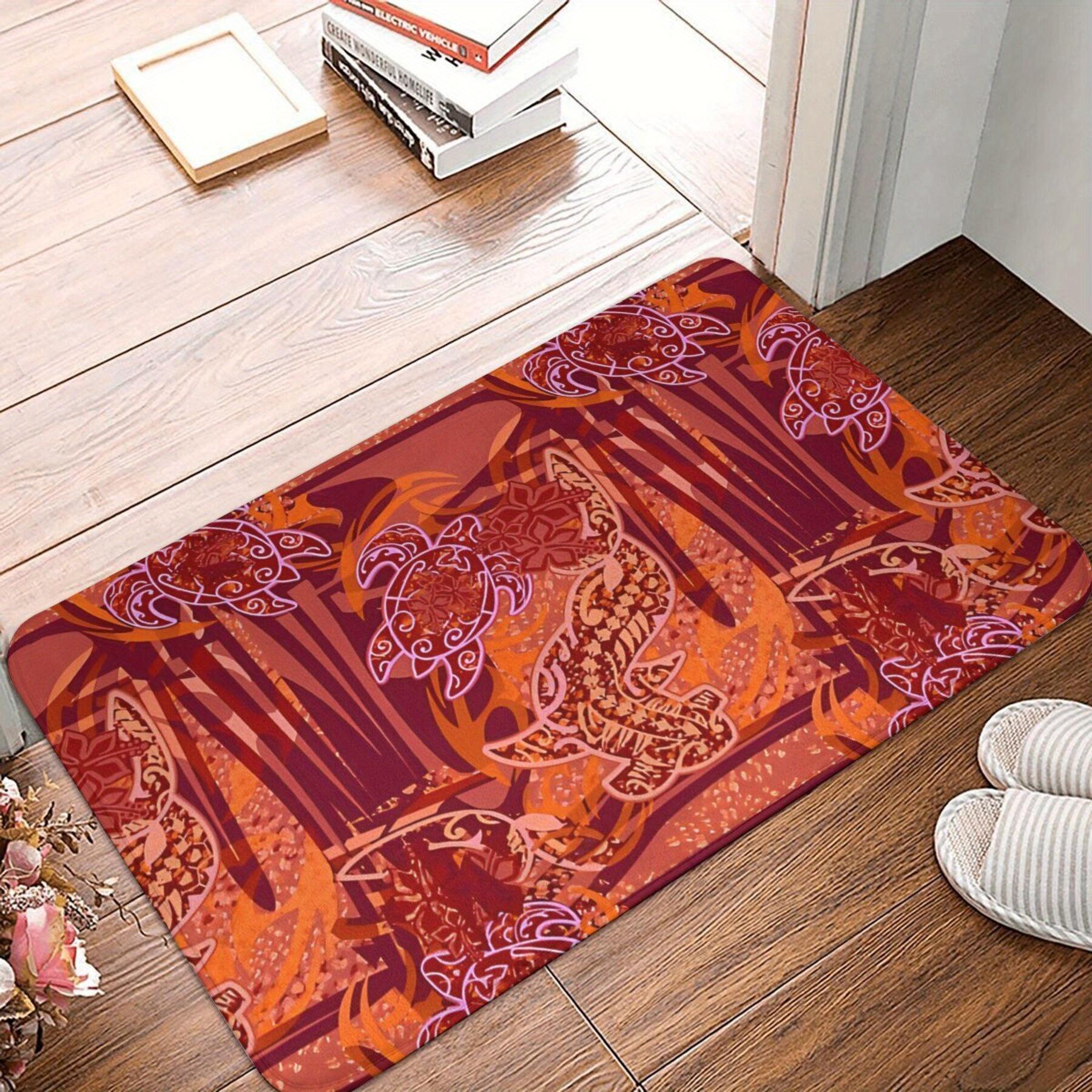 

Bath Mat Featuring Hawaiian Red Tribal Hammerhead And Turtle Design, Suitable for Kitchen Entrance As a Decorative Rug 40x60cm