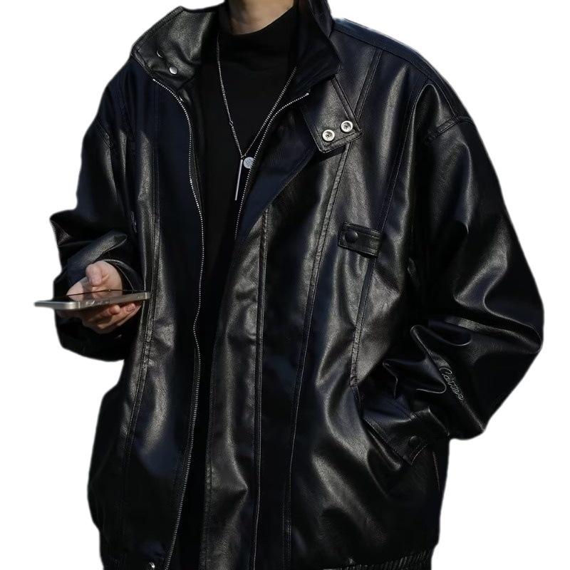 Men's Autumn American Fashion Loose Fit PU Leather Pilot Jacket