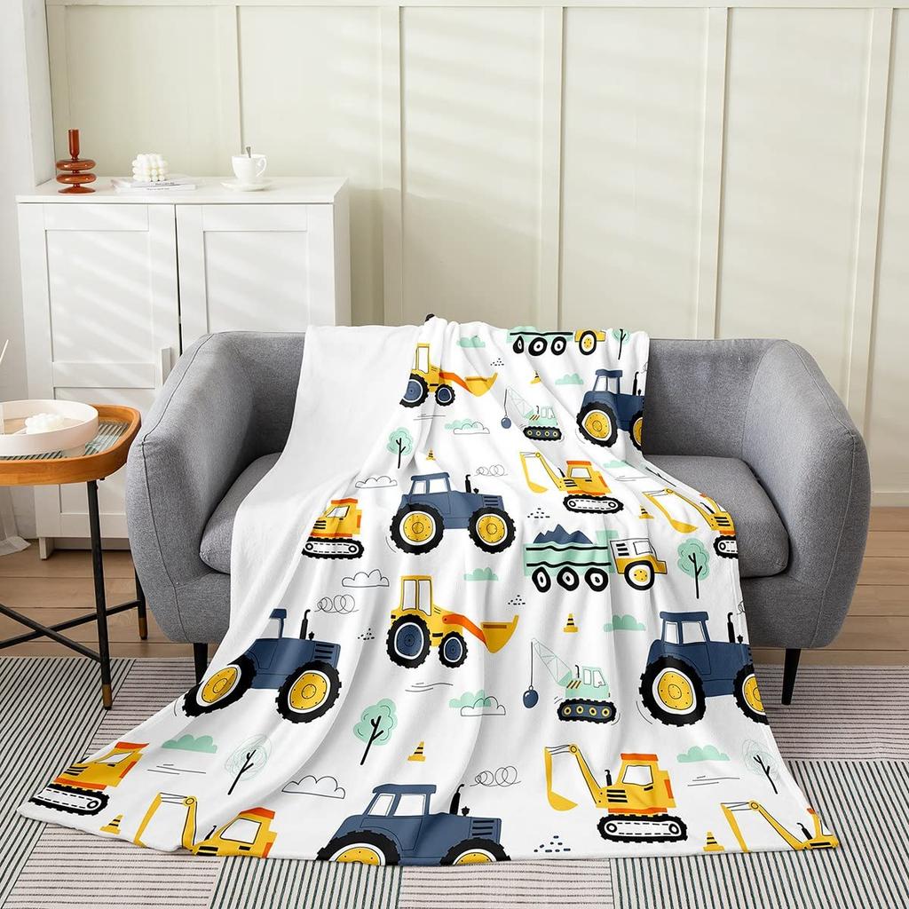 Construction Truck Blanket Kids Boys Cartoon Excavator Plush Throw Blanket Fuzzy Flannel Tractor Blankets for Bed Couch Sofa