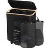 Super Large Capacity Bamboo Laundry Hamper with Lid - Foldable, Partitioned Storage Basket