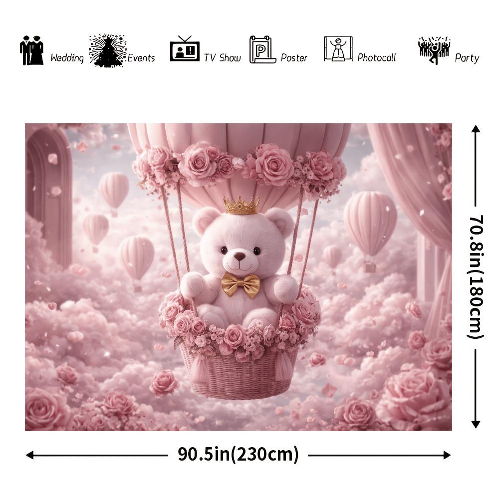 1Pcs Pink Teddy Bear Hot Air Balloon Decoration Background Backdrop For Photo Studio Photo Booth Party