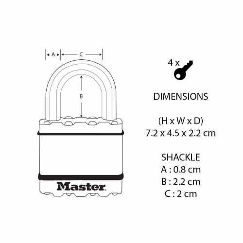 Master Lock Magnum M1BEURD Padlock, Keyed, Professional Grade, Rustproof, Outdoor, High Security, 45mm Body Width, 24mm Lifting Height Inner Diameter