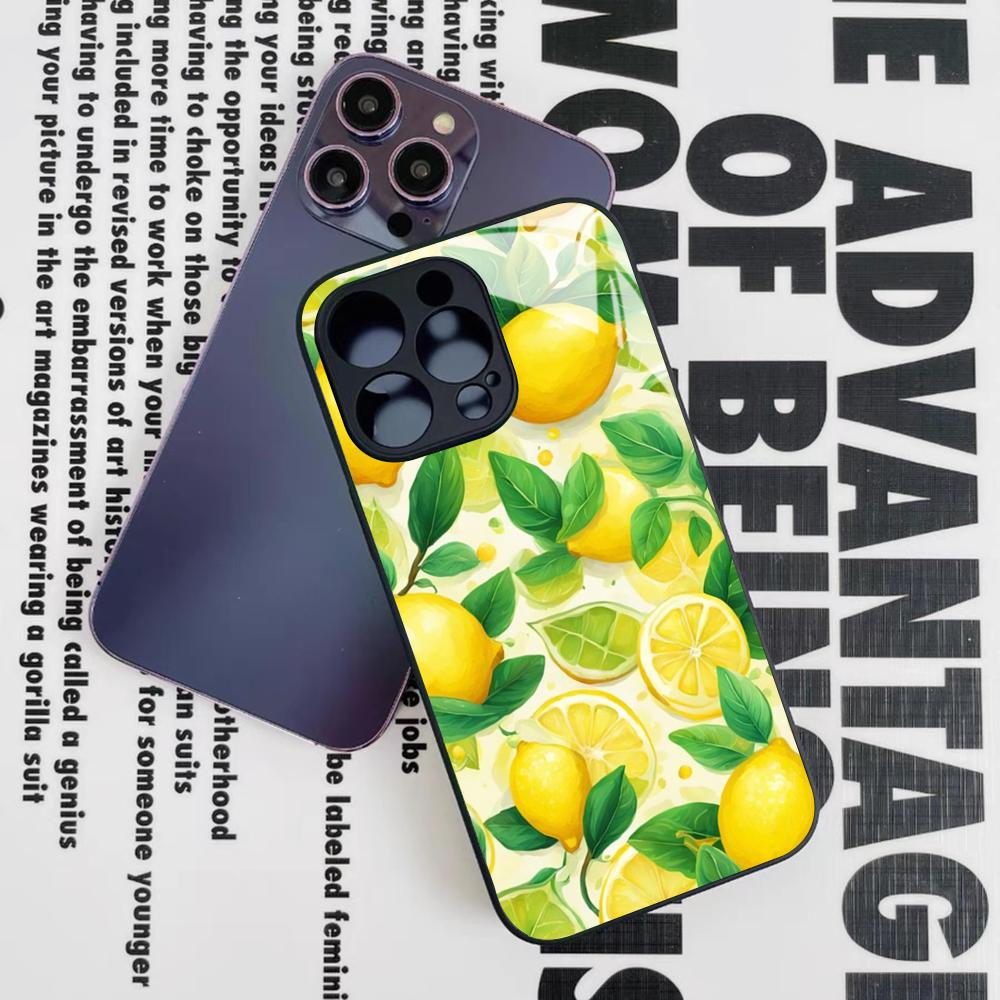 Fruit Lemon Phone Case for Iphone 16 15 14 12 11 13 Pro Max Mini 8 X Xr Xs Puls Black Glass Cover