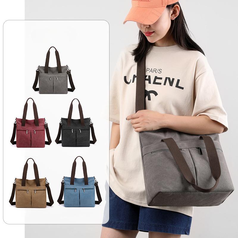 Tote Casual Canvas Bag Women's Bag Large Capacity Fashionable Commuting Single Shoulder Handbag Simple Messenger Bag