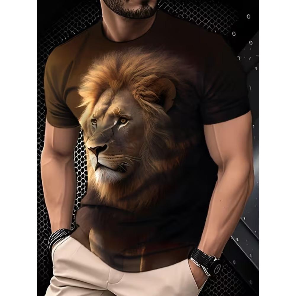 Sommer Herren Mode Stilvoll Bequem Rundhals Kurzarm T-Shirt Bunte Tiere 3D Druck Lässig Locker Atmungsaktiv Weich Übergröße T-Shirt