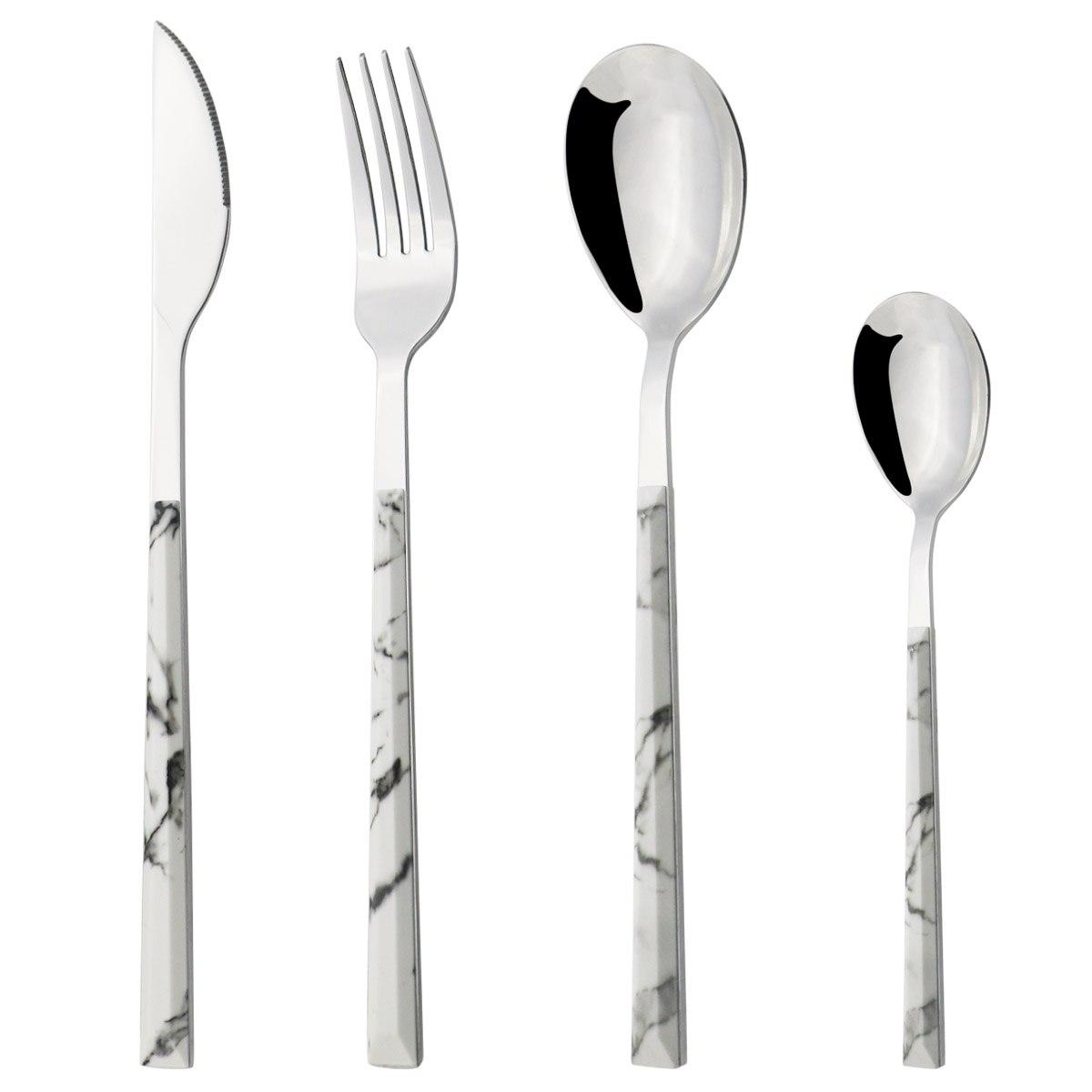 

4 шт., столовая посуда с деревянной ручкой, набор столовых приборов из нержавеющей стали в стиле вестерн, нож, вилка, кофейная чайная ложка, столовое серебро, кухонный набор посуды белый