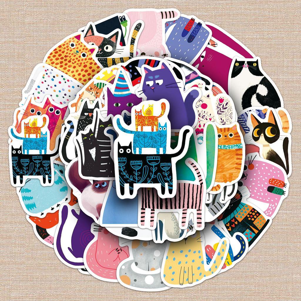 50 Cute Cartoon Kitten & Pet Doodle Waterproof Journal Stickers