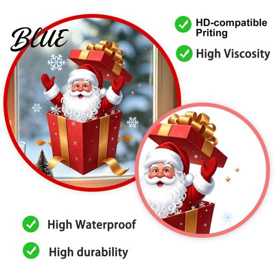 Indoor Outdoor Holiday Decor Santa Gift Box Sticker Christmas Static Window Decal Removable Waterproof Pattern PVC Decal for Glass Doors Windows,