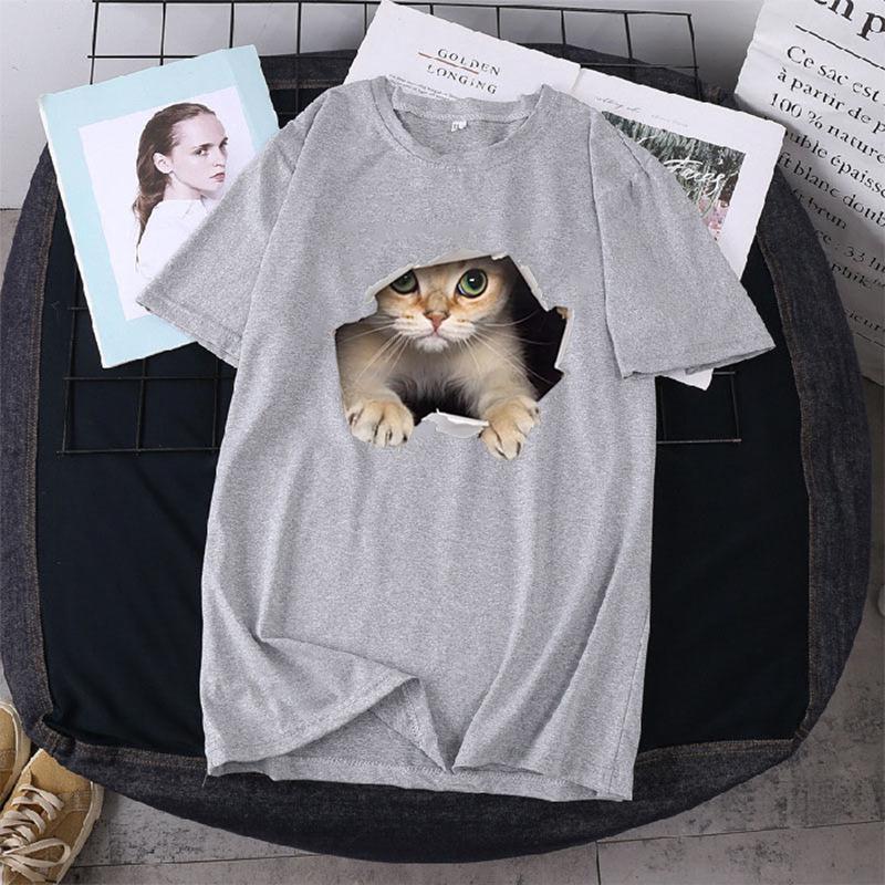 Creative Cat Design Unisex Loose-Fit Short-Sleeve T-Shirt for Couples