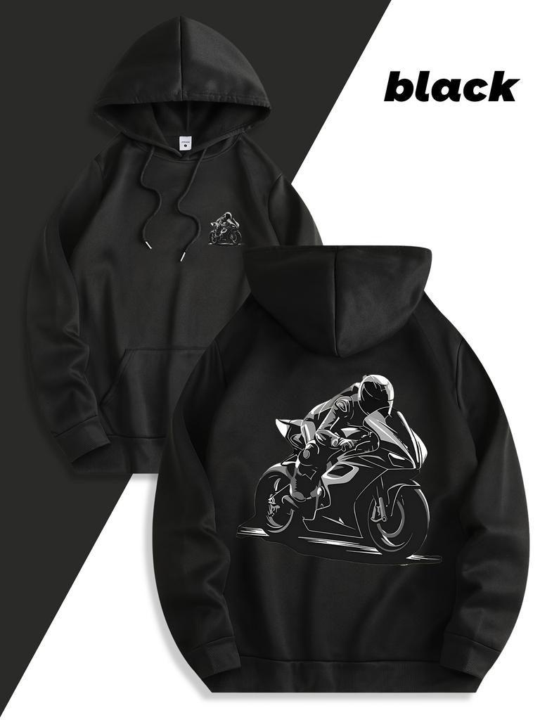 Hanorac Streetwear Larg Masculin Motive Schiță Motociclist Cursă Motocicletă Față și Spate Zilnic Sport Hip Hop Hanorac