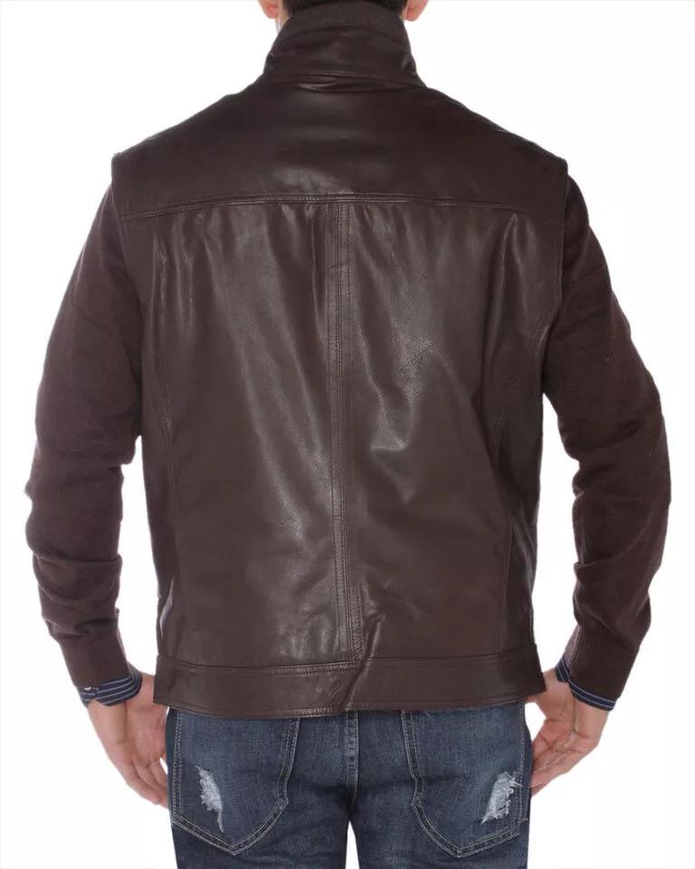 Vest Coat Waistcoat Jacket Classic Lambskin Western Brown Zipper Men Leather